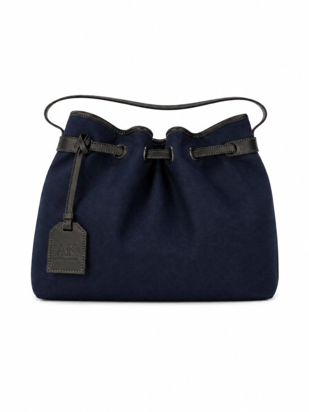 Anne Klein Navy Denim Bucket Bag Cinch Top Shoulder Purse